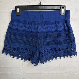 Crochet Lace Shorts Blue S Boho-Chic Hippie Festival Coastal Coquette Beach